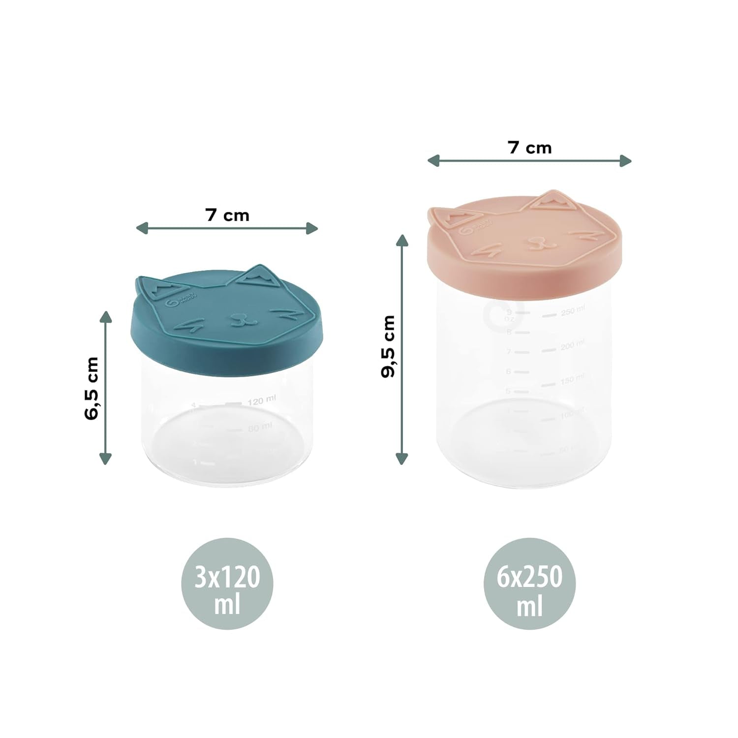 Babymoov ISY BOWLS babymadsbeholdere lavet af robust, temperaturbestandigt glas - til opbevaring/frysning af babymad, 6x 250ml + 3x 120ml Madopbevaringsbokse Naty Shop
