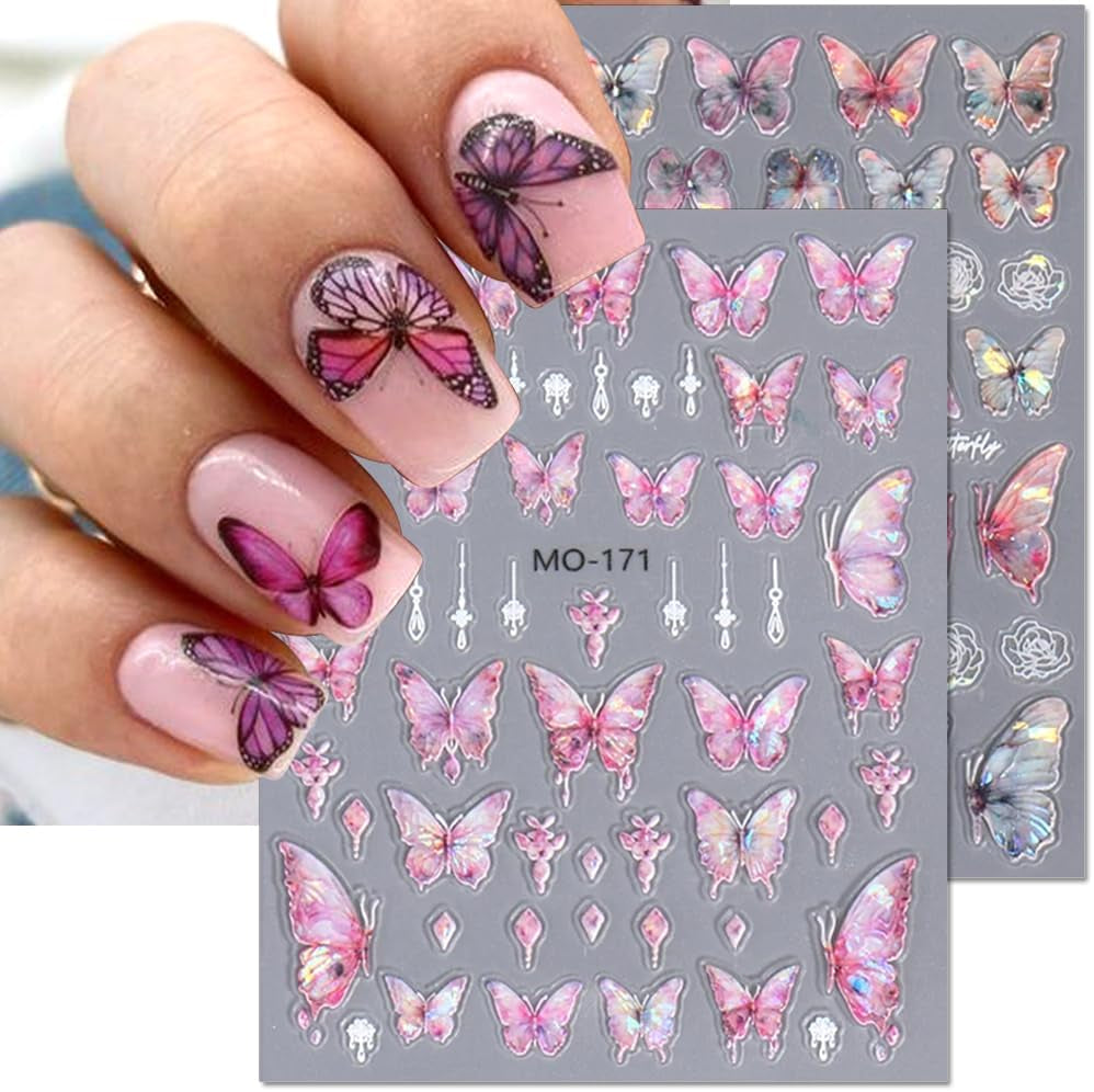 5D prægede sommerfugle negle klistermærker selvklæbende sommerfugle negle dekoration klistermærker aurora sommerfugl negle art stickers negle tilbehør design sommerfugl negle stickers negle art stickers