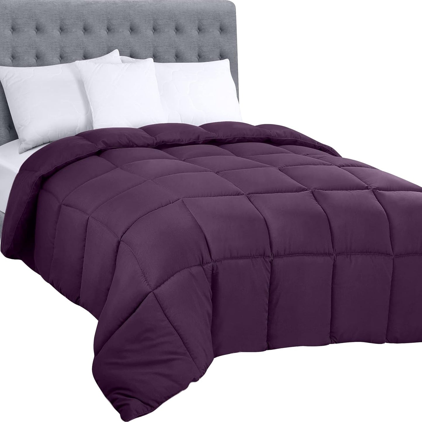 Utopia Sengetøj Helårsdyne 250gsm Plys, silikoniseret fiberfyld Dobbeltseng syet i æske (Dobbelt XL lysegrå) Naty Shop Violet kongedyner og dyner (1 pakke)