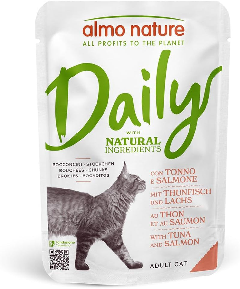Almo Nature Daily - Vådfoder til katte - Tun og laks - 70 g, pakke med 30 stk.
