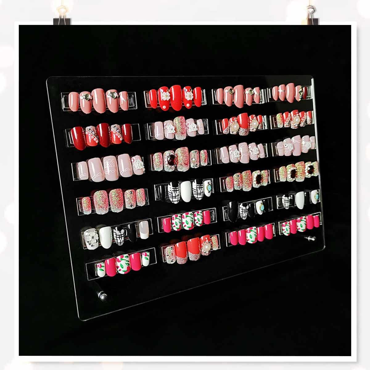 Akrylglas negledisplaypanel med displaystrimler og nanoklæbemiddel, neglespidsdisplay, transparent neglekunstfarvekort, neglekunstdisplay, negletræningsdisplay (gennemsigtig)