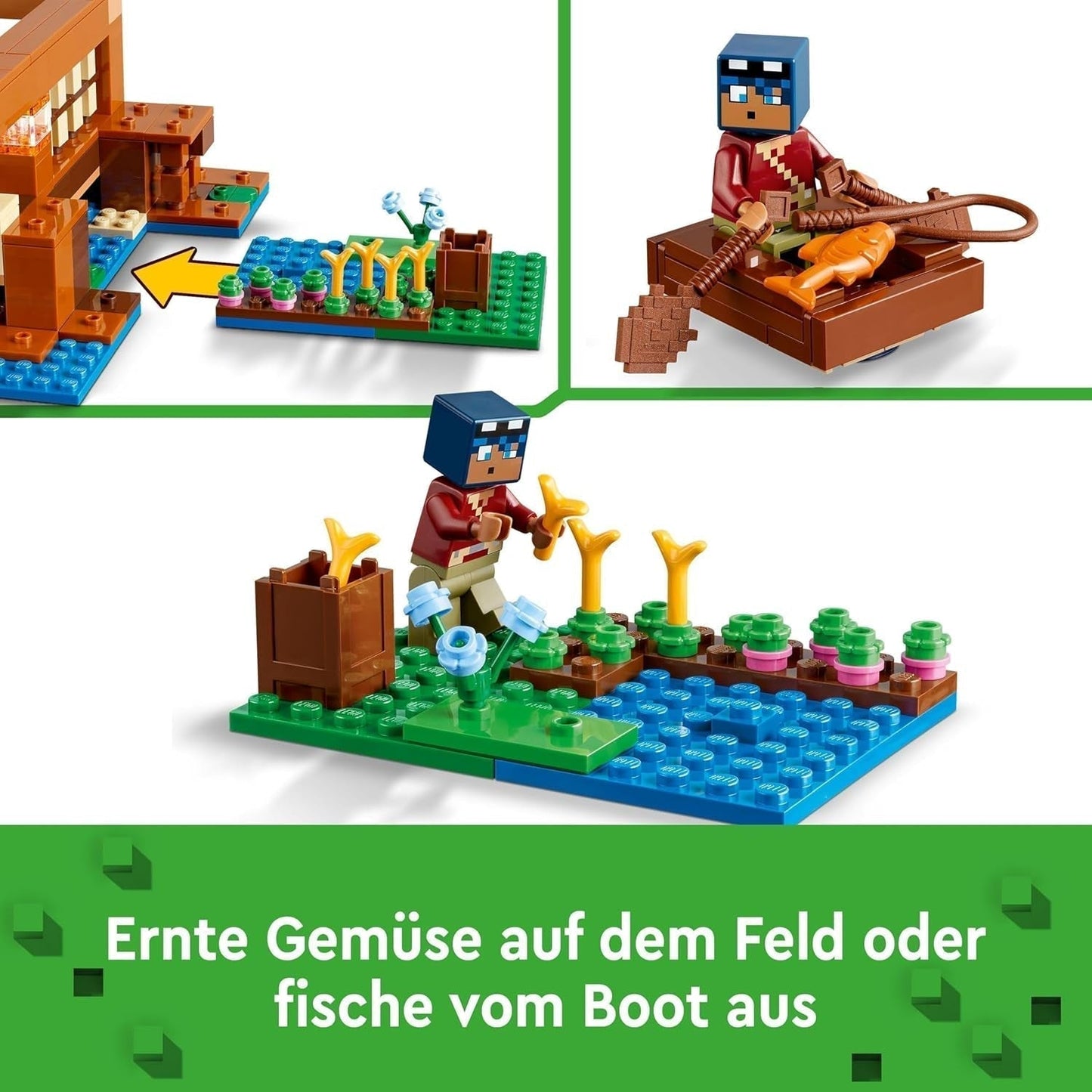 LEGO Minecraft Frøhuset, legetøjshus med figurer inklusive zombie, slim og druknende mand, plus tilbehør som legetøjsbåd og arbejdsbord, gave til drenge og piger fra 8 år 21256 Byggesæt Besuche den LEGO-Store