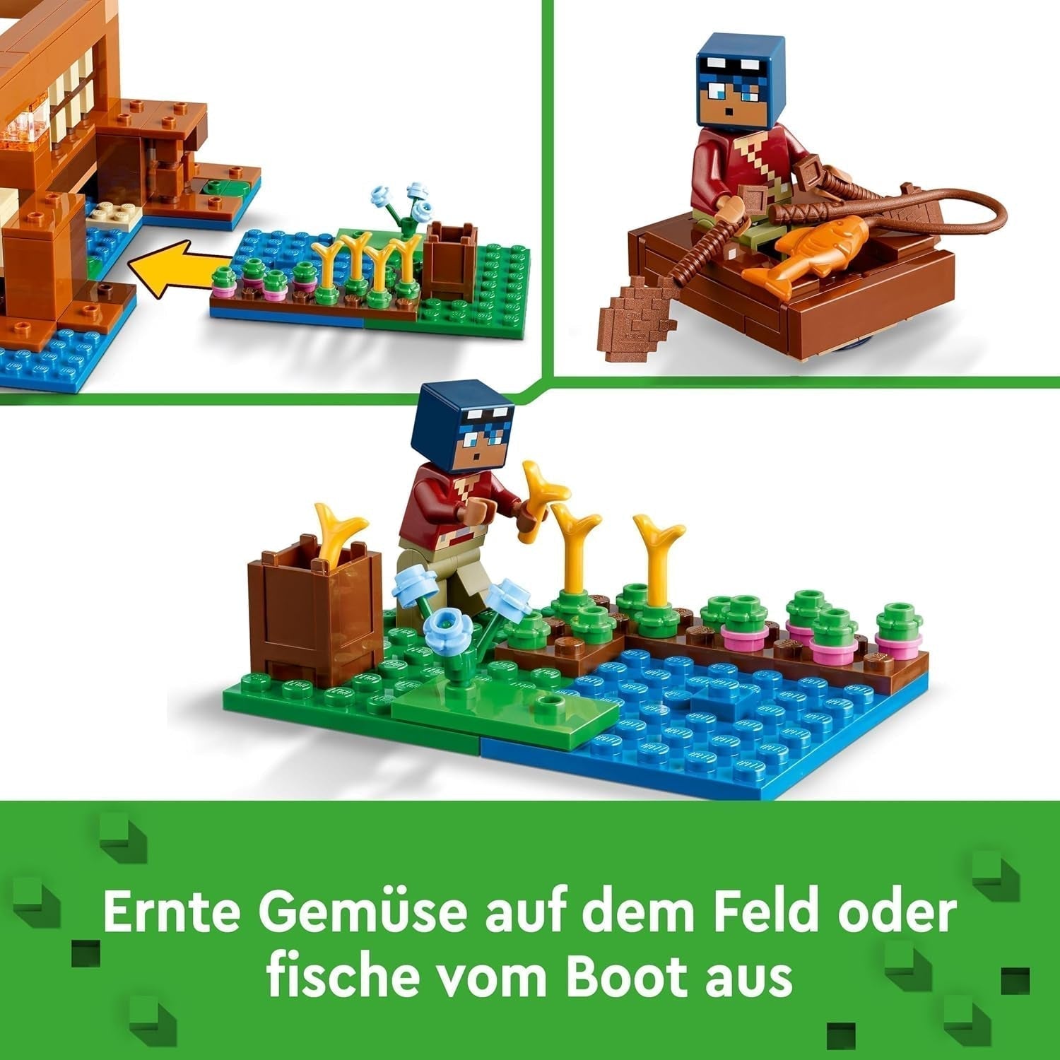 LEGO Minecraft Frøhuset, legetøjshus med figurer inklusive zombie, slim og druknende mand, plus tilbehør som legetøjsbåd og arbejdsbord, gave til drenge og piger fra 8 år 21256 Byggesæt Besuche den LEGO-Store