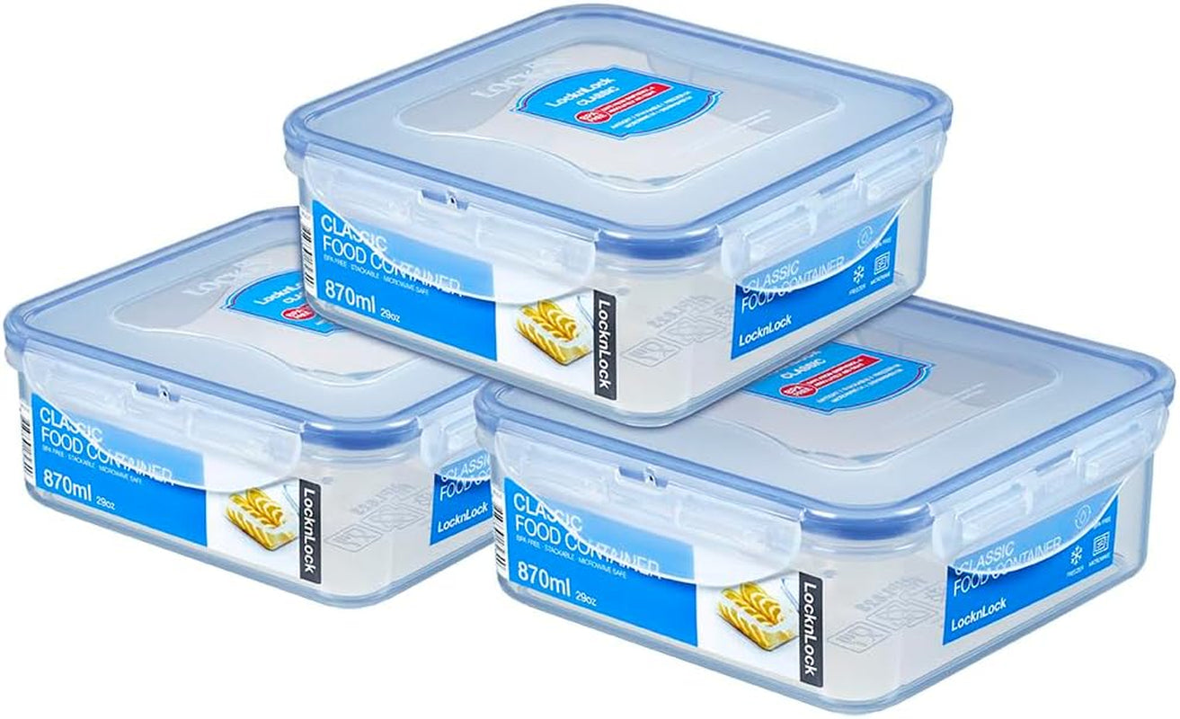 LocknLock PP Klassisk madopbevaringskrukkesæt 5 stk | 180ml, 350ml, 600ml, 870ml, 3,6L | 100% luft- og vandtæt | uden BPA | fryser og køleskabsarrangør | Tåler opvaskemaskine og mikroovn Madopbevaringsbokse Naty Shop Square 3 stk.