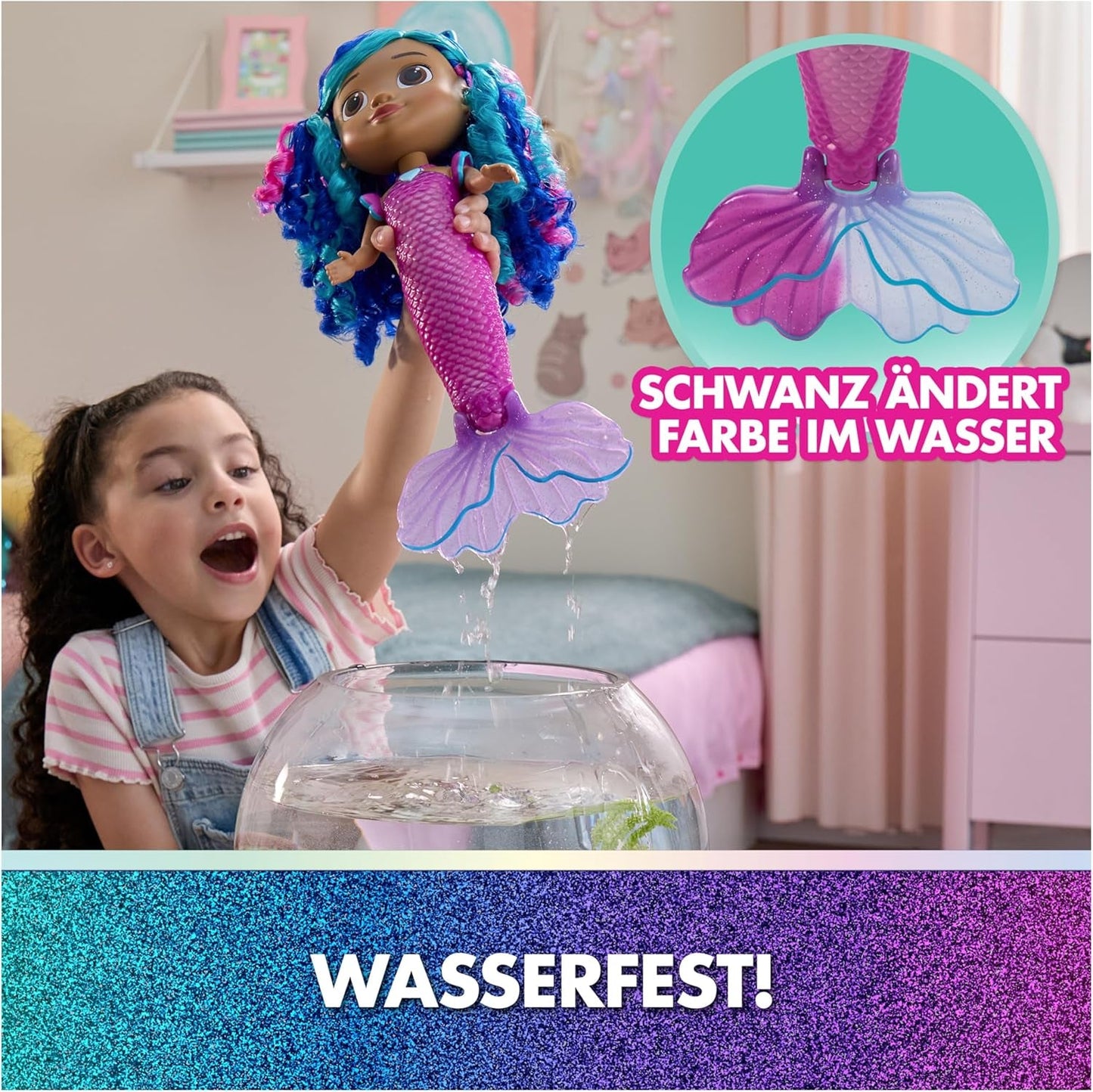 DREAMWORKS GABBY'S DUKKEHUS – Sing & Shine Meerjungfrau Gabby, 35 cm stor Puppe mit Licht- og Soundeffekten, spricht Deutsch, für Kinder ab 3 Jahren