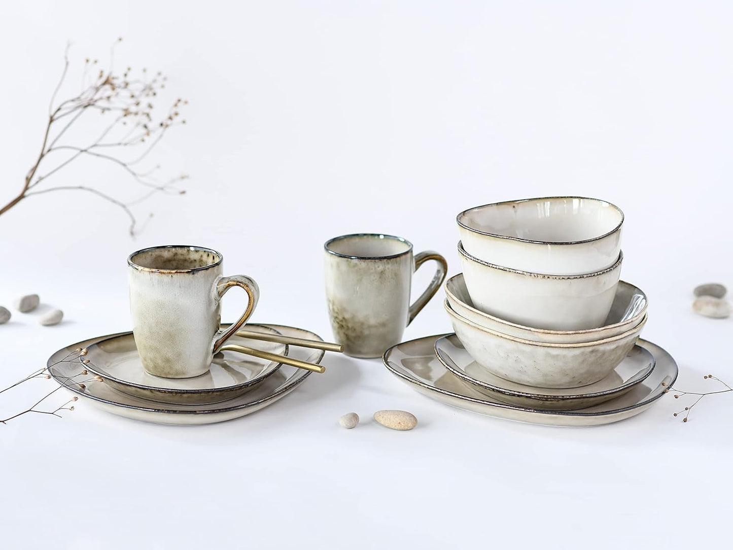 CreaTable, 23769, CLOUDY Series, Sand, 10-delt servisesæt, Porcelænskombinationsservice, Tåler opvaskemaskine og mikroovn, Kvalitetsfremstilling