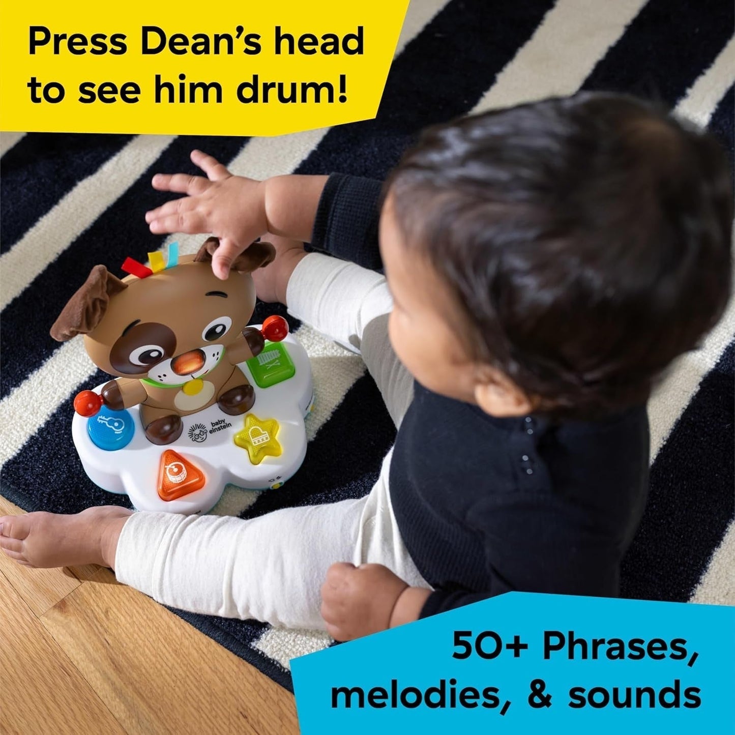 Baby Einstein, Drum & Learn Dean Musical Learning Toy - Multisensorisk babylegetøj, 2 legetilstande, farver, former og instrumenter, 50+ lyde, fra 6 måneder Babylegetøj Naty Shop