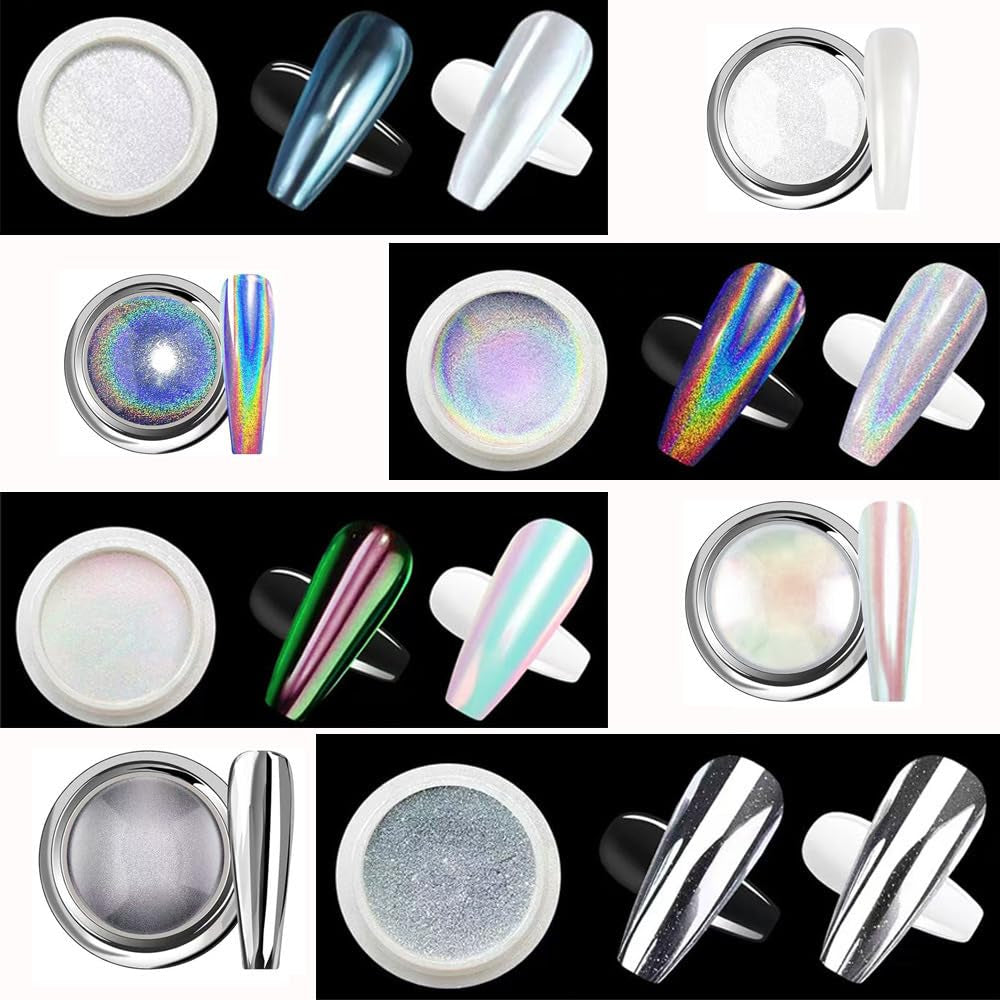 Chrome Nail Powder Aurora Ice Shimmer Chrome Pigment Powder 4 STK Chrome Powder Nägel Nail Art Nageldesign