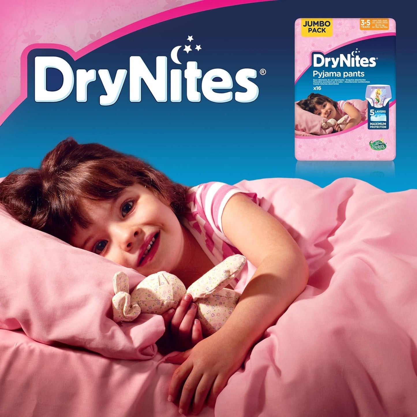 DryNites Pyjamasbukser til piger 3-5 år 1 pakke (1 x 16 stk.)
