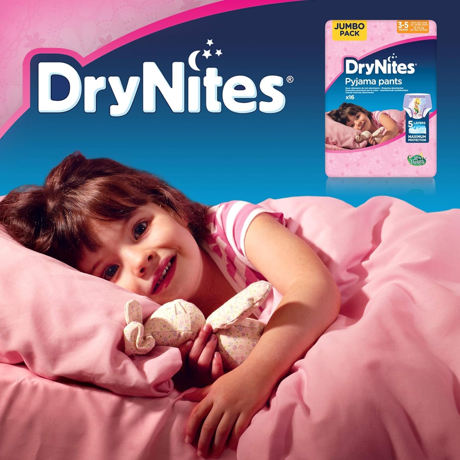 DryNites Pyjamasbukser til piger 3-5 år 1 pakke (1 x 16 stk.)