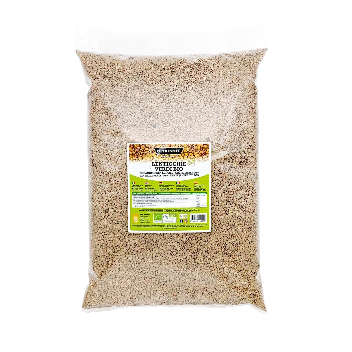 Økologiske grønne linser 5 kg, hele økologiske bælgplanter, kilde til protein og fibre, rig på fibre og mineraler, økonomipakke