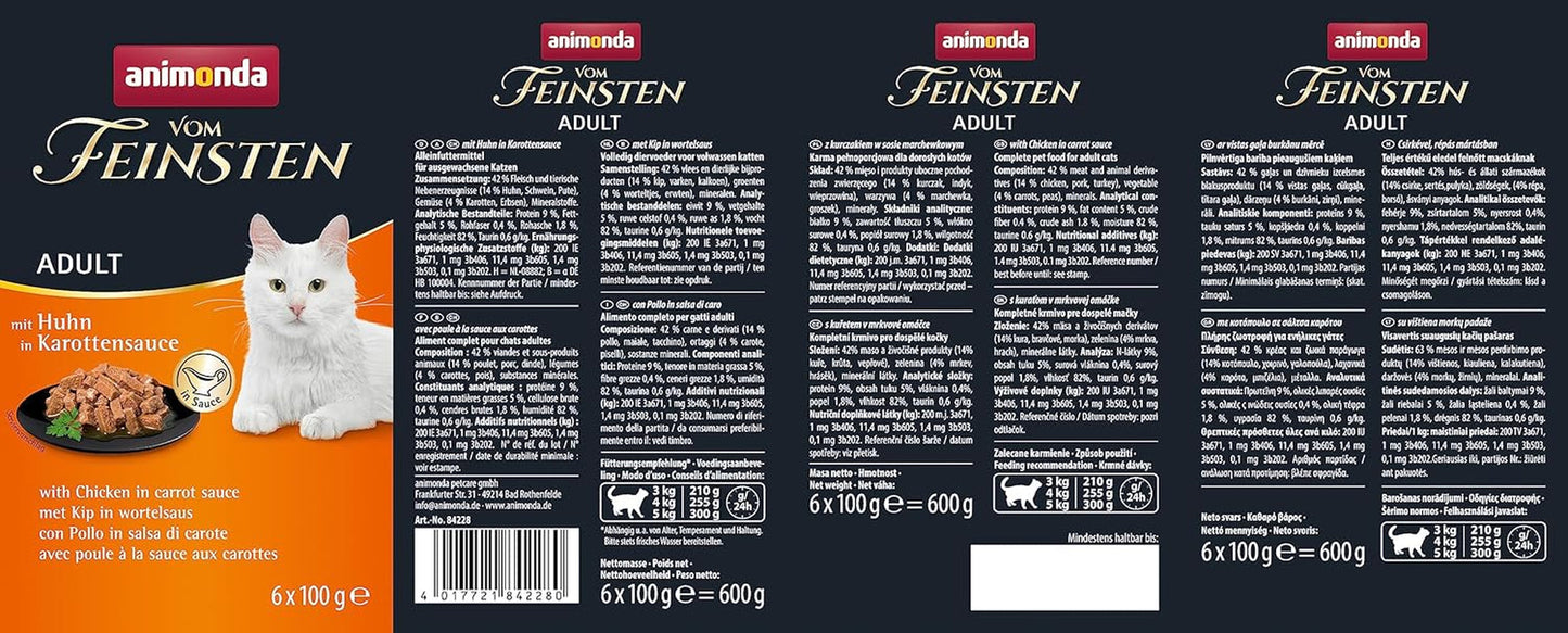 Animonda vom Feinsten våd kattefoder med kylling i gulerodssauce (6 x 100g), kornfri, sukkerfri våd kattefoder med friske og kødfulde ingredienser