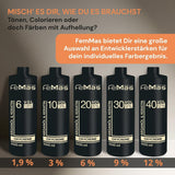 FemMas Oxycreme i 6% 1000 ml I Oxidationsmiddel til hårfarvning og farvning I Nem påføring og optimal fiksering I Udvikler for ensartede resultater i salonkvalitet I Udvikler til hårfarvning Hårfarvning Naty Shop