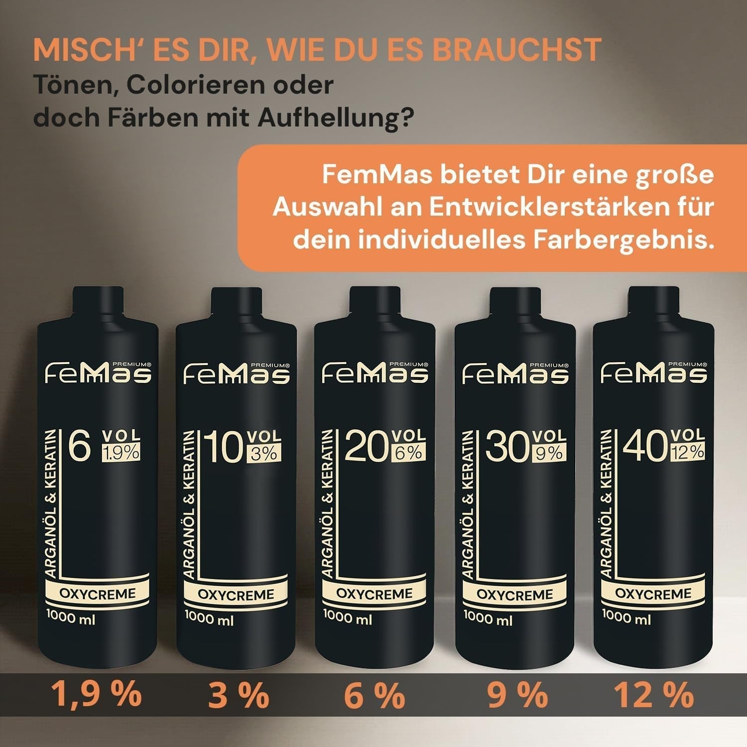 FemMas Oxycreme i 6% 1000 ml I Oxidationsmiddel til hårfarvning og farvning I Nem påføring og optimal fiksering I Udvikler for ensartede resultater i salonkvalitet I Udvikler til hårfarvning Hårfarvning Naty Shop