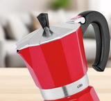 Cilio Classico espressomaskine til 6 kopper | elektrisk 480W | Ø 11,5 cm Højde: 25 cm | aluminium | rød | integreret kogeplade | med varmetilbageholdelsesfunktion og reducerende filter | til rejser eller camping