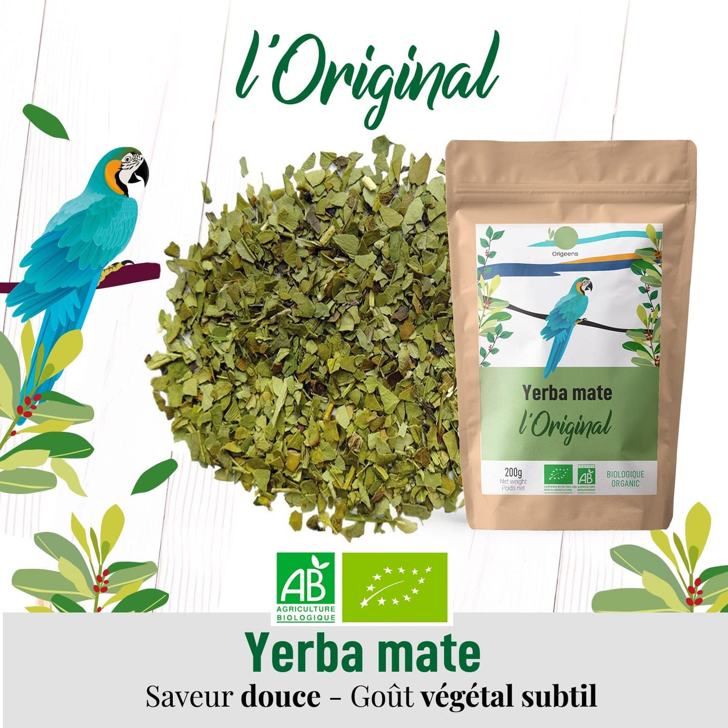 ORIGEENS BIO YERBA MATE TEA 200G - Den originale I Bio Yerba Mate uristet, blade, uden stængler, støv og krummer I Energigivende og afgiftende drik