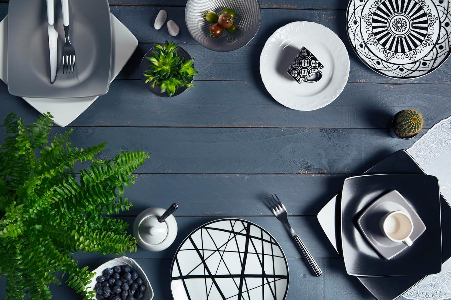 Excelsa Boheme Noir tallerkensæt, 18 dele, Porcelæn, Schwarz