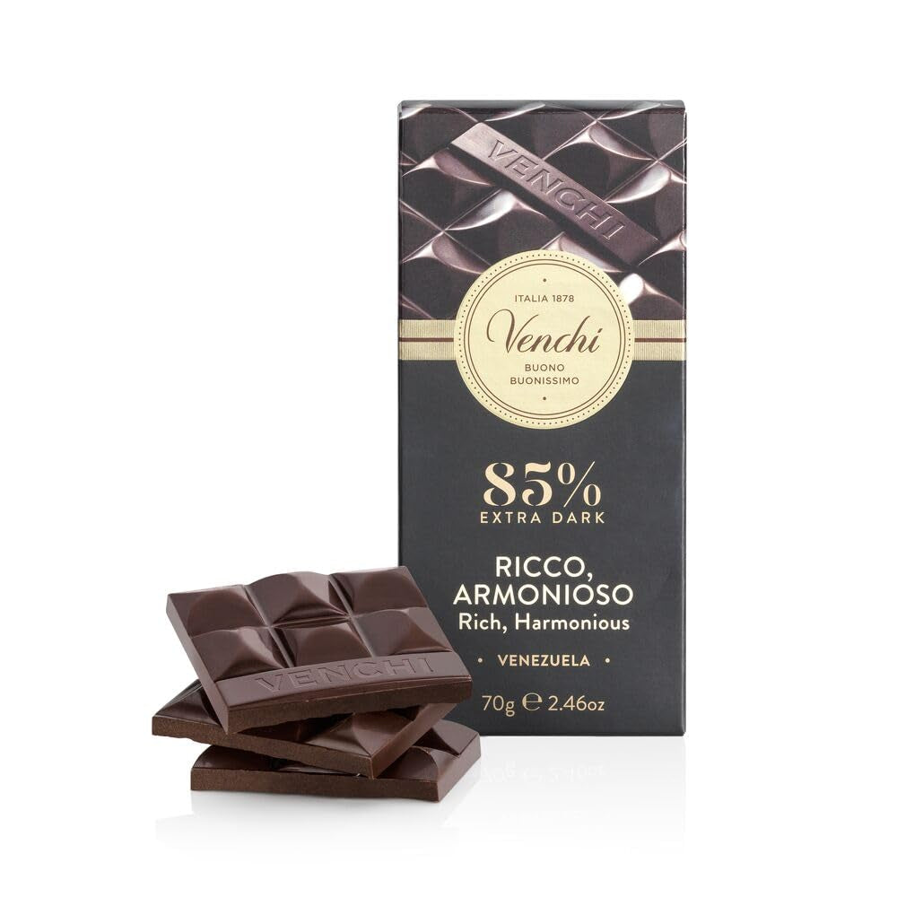 Venchi - Chokoladebar 85%, 70g - Med sprøde ristede kakaobønner - Glutenfri - Vegansk