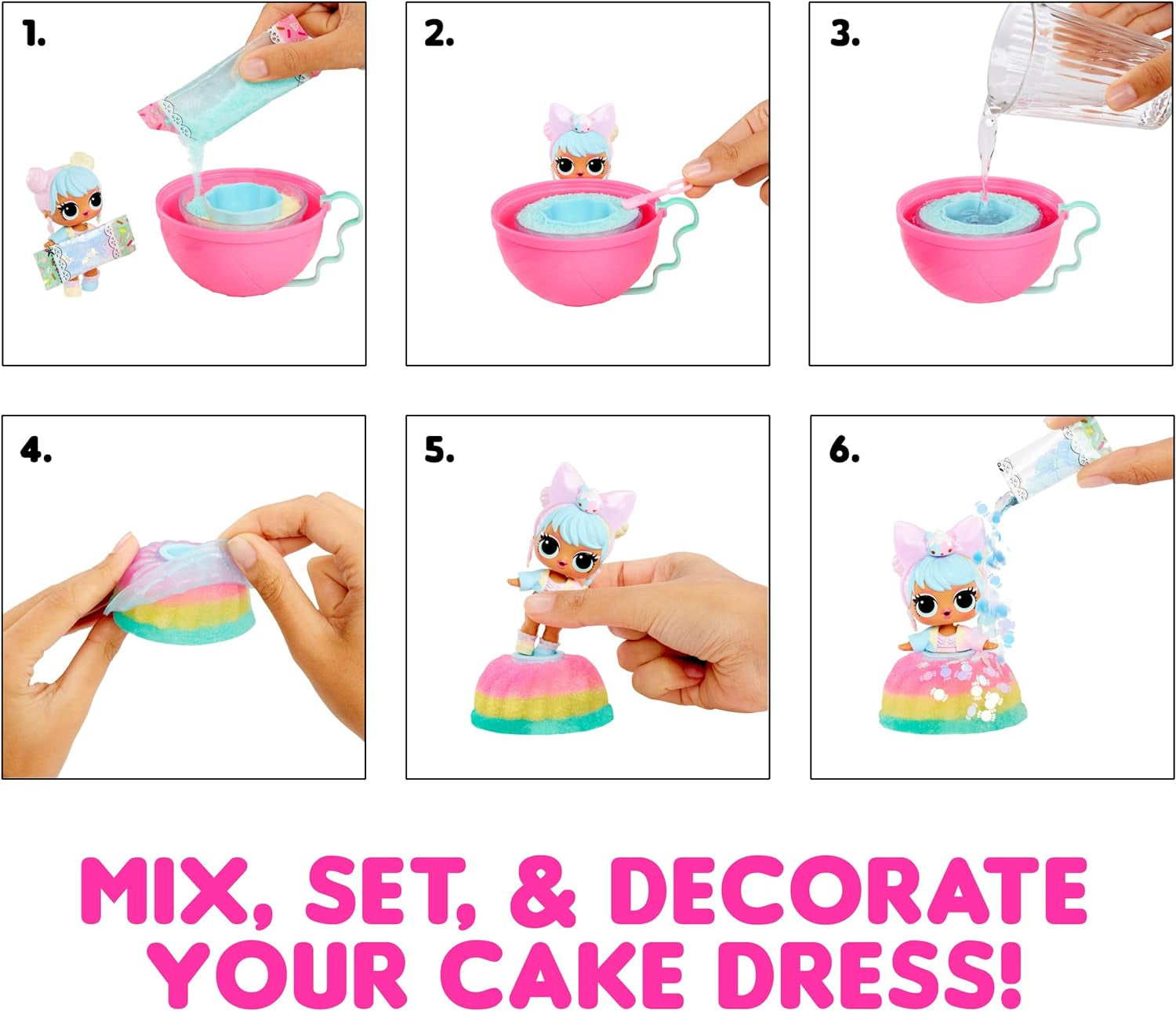 L.O.L. Overraskelse! Mix & Make Birthday Cake Tots - Med samlerdukke, gør-det-selv-kage-kjole, "bagning" og dekoration af kagen, ingredienser og glimmerdrys - Dukke med kage-kjole - Ideel til piger fra 3+ Naty Shop Dolls