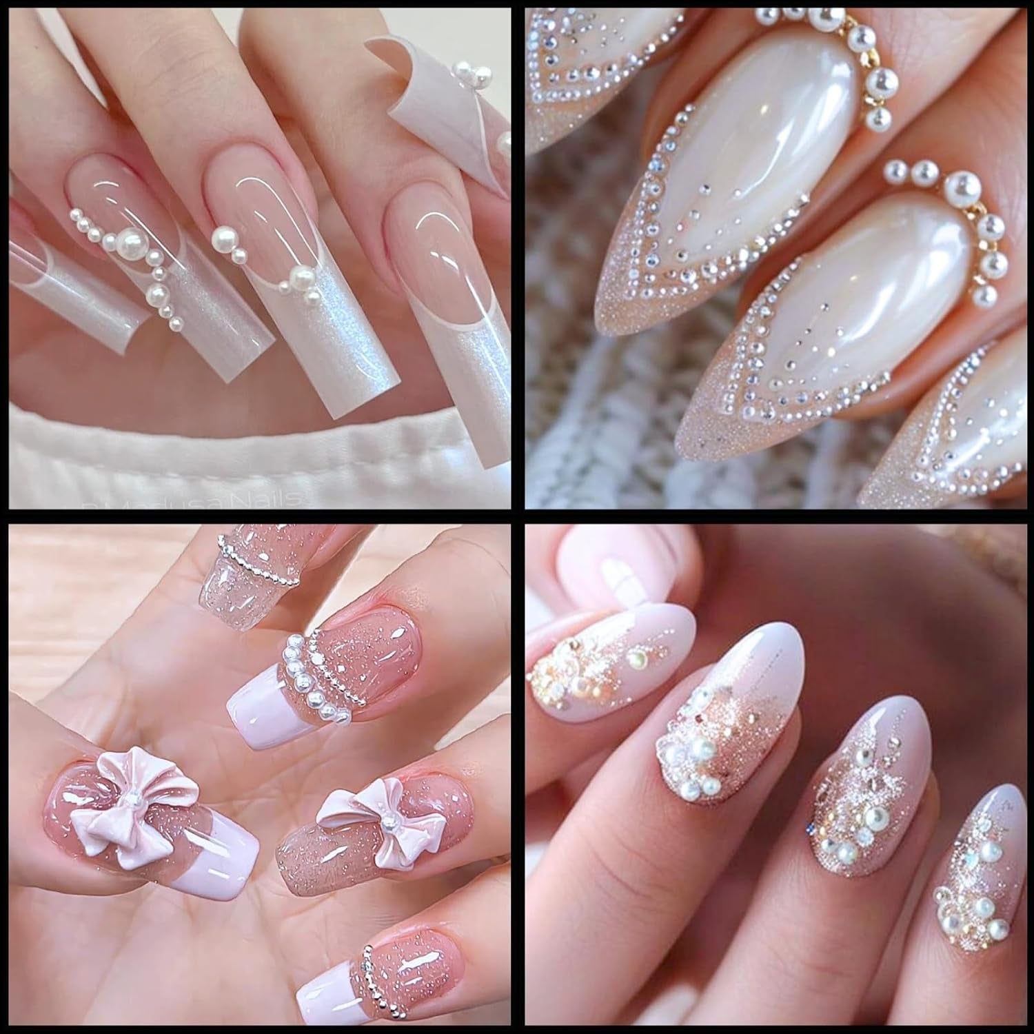 12 Größen Nail Art Perlen, Flache Perlen, Nail Art Accessoires, Halbkreis Nagelperlen, Weiße Nail Charms Und Glitzersteine ​​Nägel Für Nail Art Design, DIY Basteln, Alltag, Hochzeit (2 kasser)