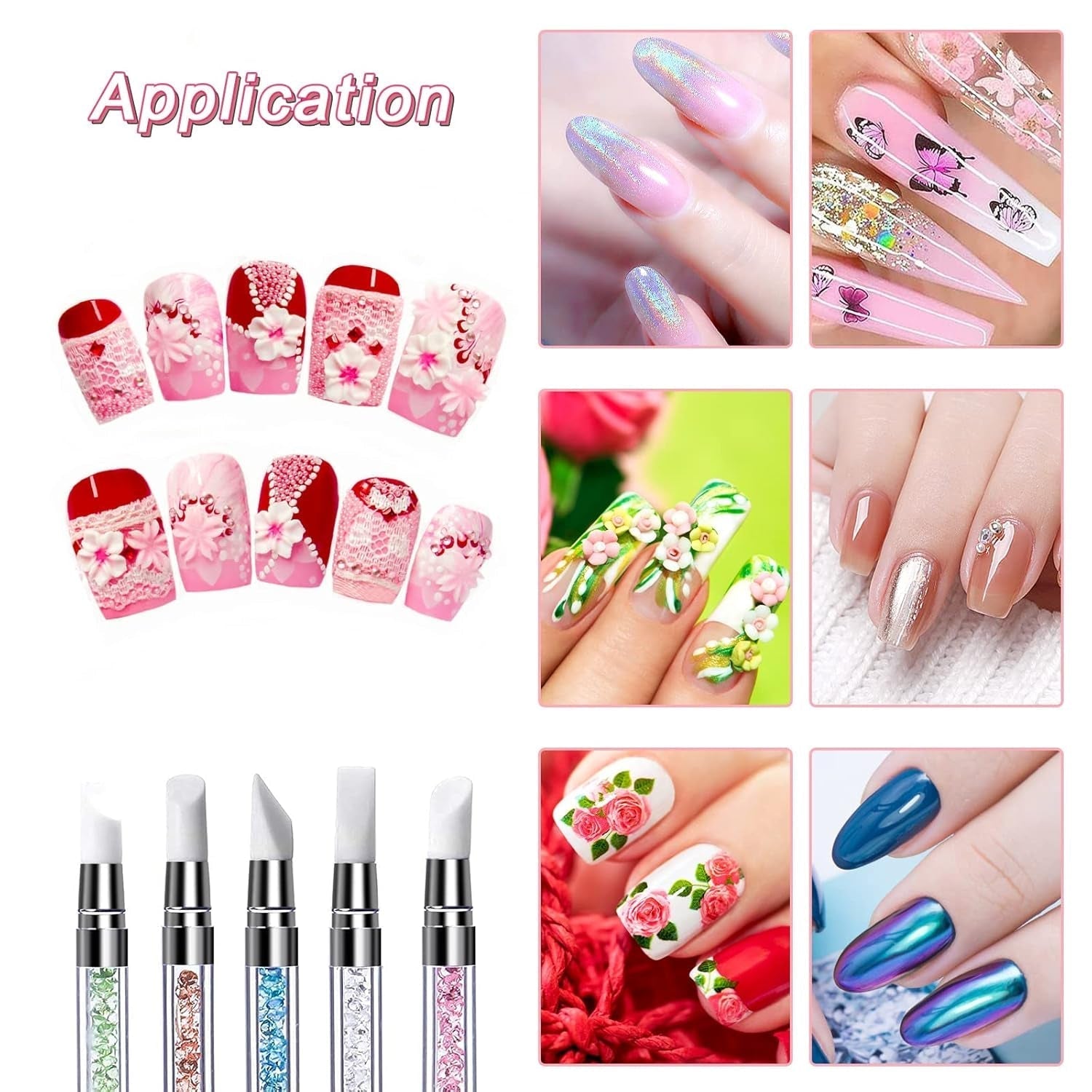 Qufiiry 5PCS Silikon Nagel Pinsel, Gel Schnitzen Pinsel, Silikon-Modellier Pinsel Sæt, Dobbelt Købfe DIY Maniküre Werkzeug