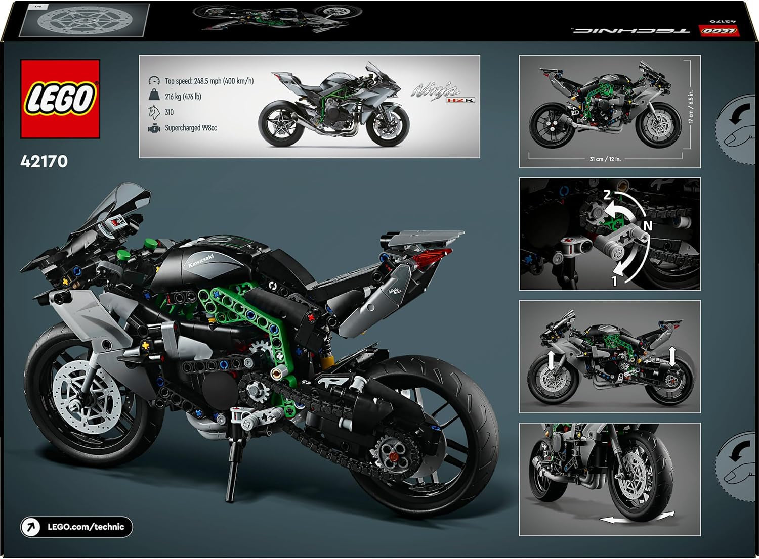 LEGO Technic Kawasaki Ninja H2R Motorcykel, Børn og voksne Fødselsdagsgave, Pynt, Legetøj, Model til drenge og piger fra 10 år+ 42170 Byggesæt Besuche den LEGO-Store