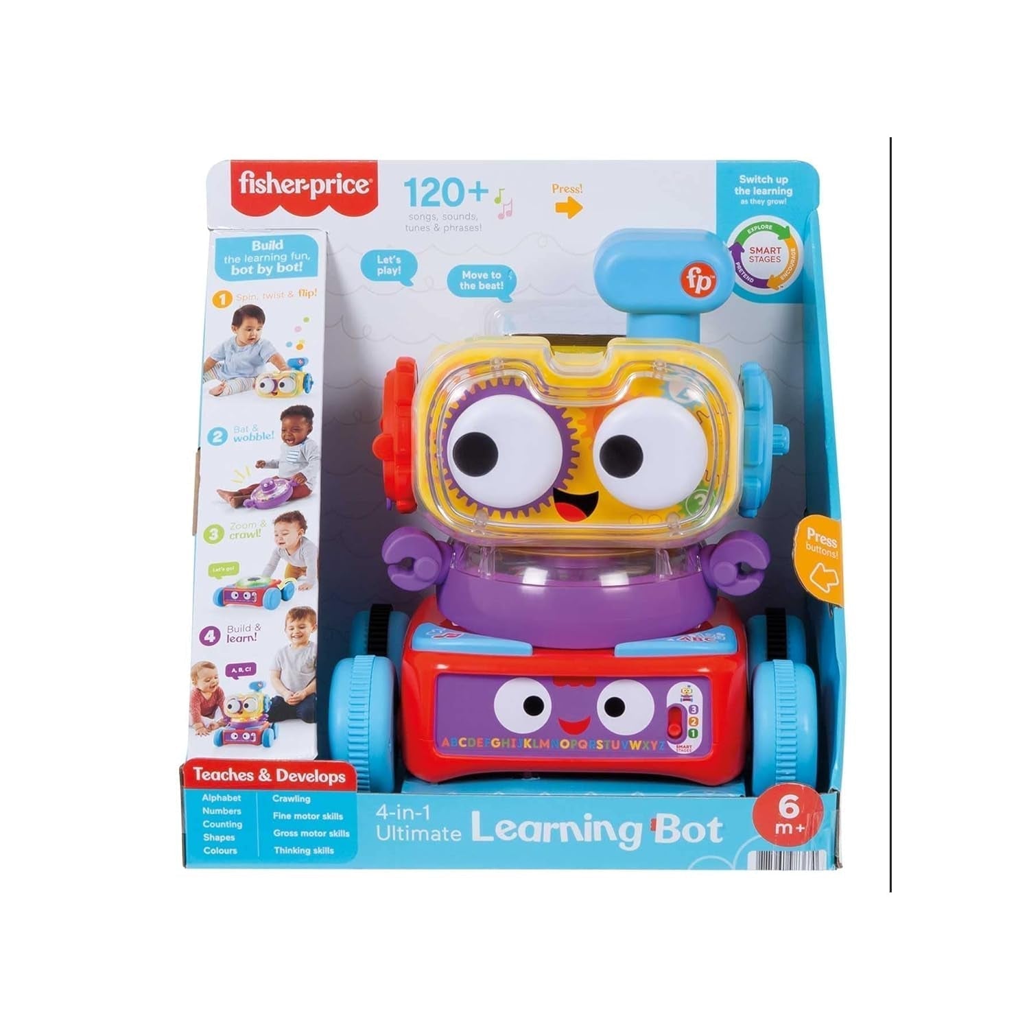 Fisher-Price 4-i-1 læringsrobot Linus til babyer og småbørn, 6 måneders legetøj - tysktalende, HCK39 Babylegetøj Naty Shop Spansk