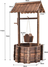 Træfontæne 56x56x114cm med tag, Ønskebrønd, Havedekoration, Urtepotter, Dekorativ springvand, Urtepotter, Brun