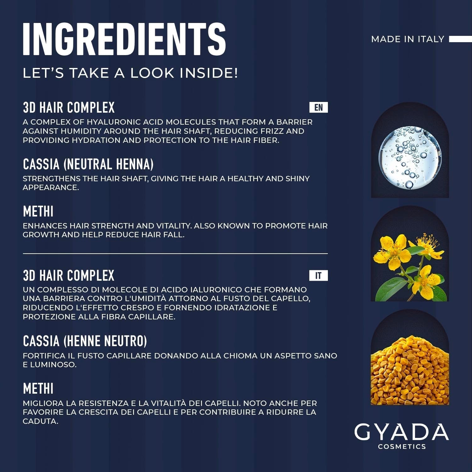 GYADA COSMETICS, hyalurvedisk styrkende ayurvedisk kompres, professionel behandling til fint og svagt hår, anti-frizz med methi, Maca, neutral henna, 200 ml Naty Shop hårmaske