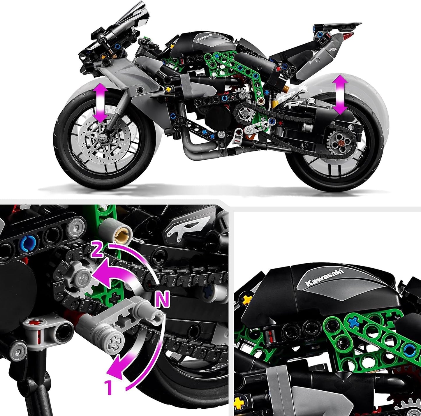 LEGO Technic Kawasaki Ninja H2R Motorcykel, Børn og voksne Fødselsdagsgave, Pynt, Legetøj, Model til drenge og piger fra 10 år+ 42170 Byggesæt Besuche den LEGO-Store
