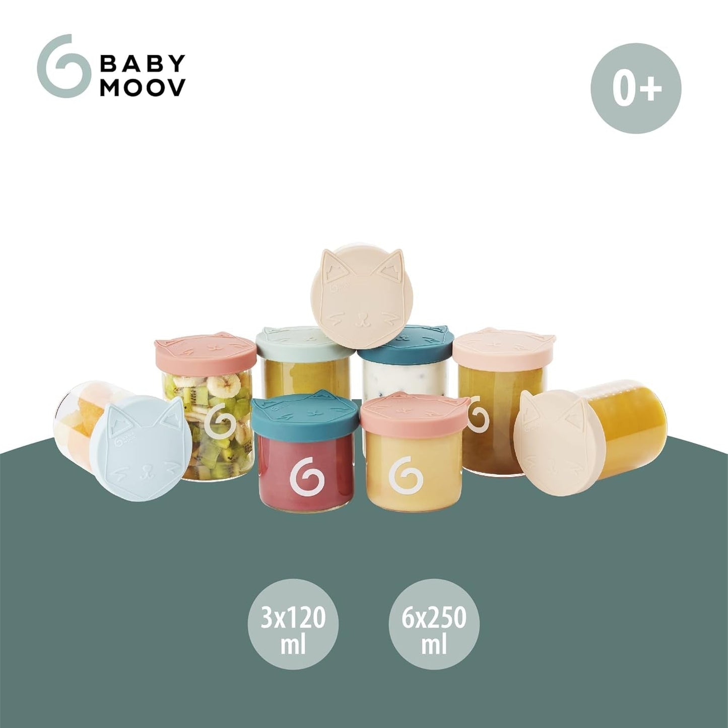 Babymoov ISY BOWLS babymadsbeholdere lavet af robust, temperaturbestandigt glas - til opbevaring/frysning af babymad, 6x 250ml + 3x 120ml Madopbevaringsbokse Naty Shop