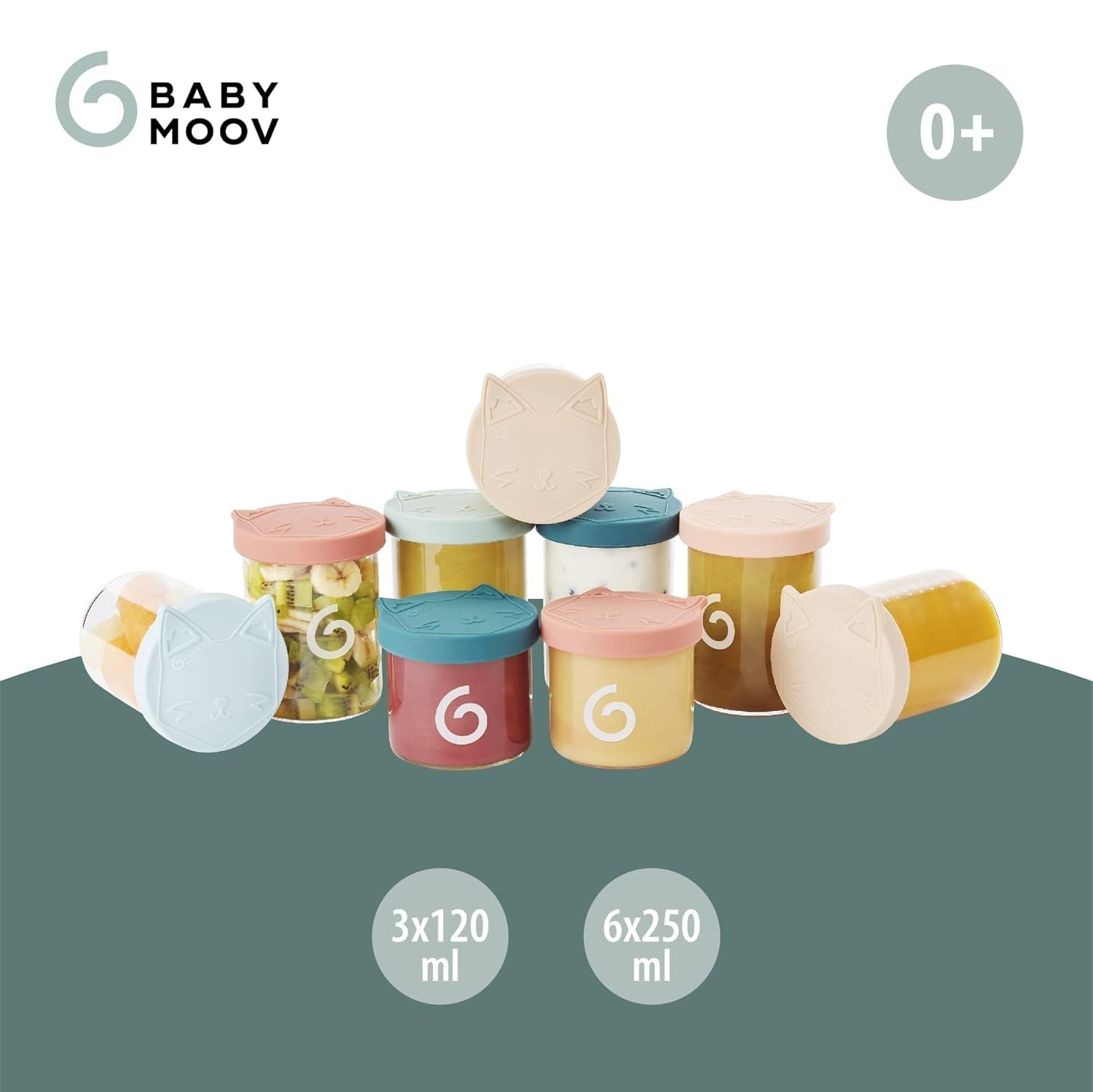 Babymoov ISY BOWLS babymadsbeholdere lavet af robust, temperaturbestandigt glas - til opbevaring/frysning af babymad, 6x 250ml + 3x 120ml Madopbevaringsbokse Naty Shop
