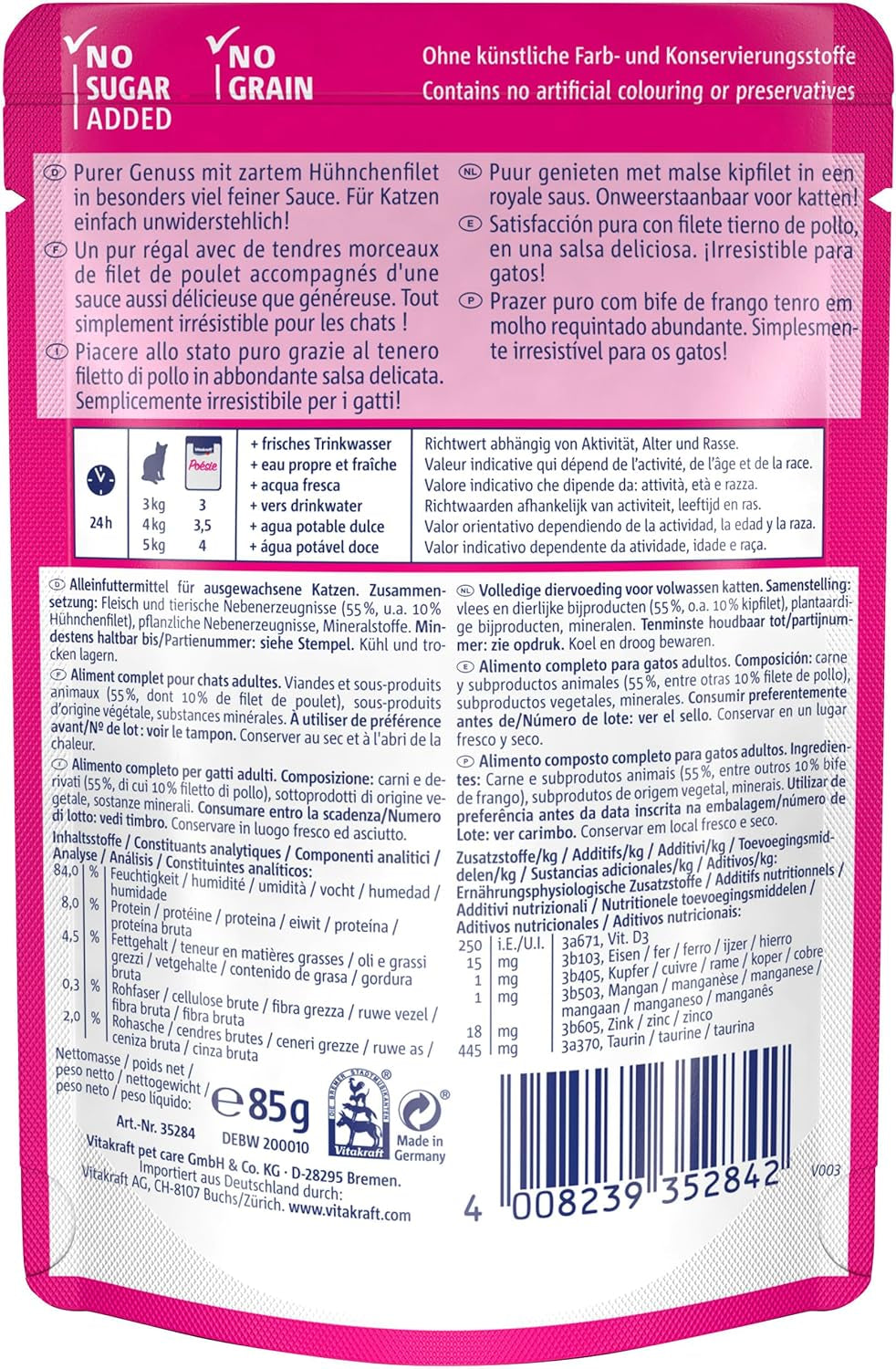 Vitakraft Poésie Délice, Nassfutter Katze, Katzennassfutter i sauce, med kylling, Vorratspackung, ohne Zusatz von Zucker und Getreide (23x 85g)