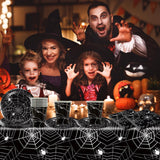 49 styks Halloween Spider Papir Bestiksæt Inklusiv tallerkener, servietter, glas og dug. Sort spisestel med desserttallerkener, servietter og glas.