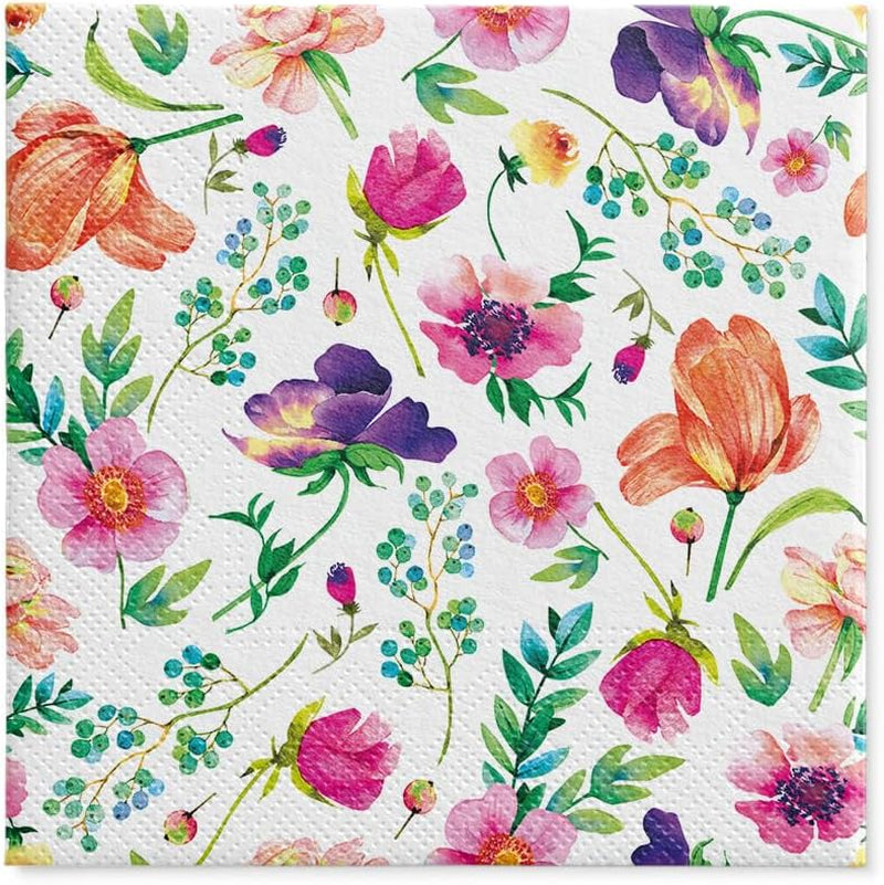 PAW - 3-lags servietter (33 X 33 Cm) I 20 stykker I Perfekt til fødselsdage, fester, bryllupper, nadver og helligdage I Bordpynt Farverige papirservietter - Farverige blomster Flora I Blomsterarrangement