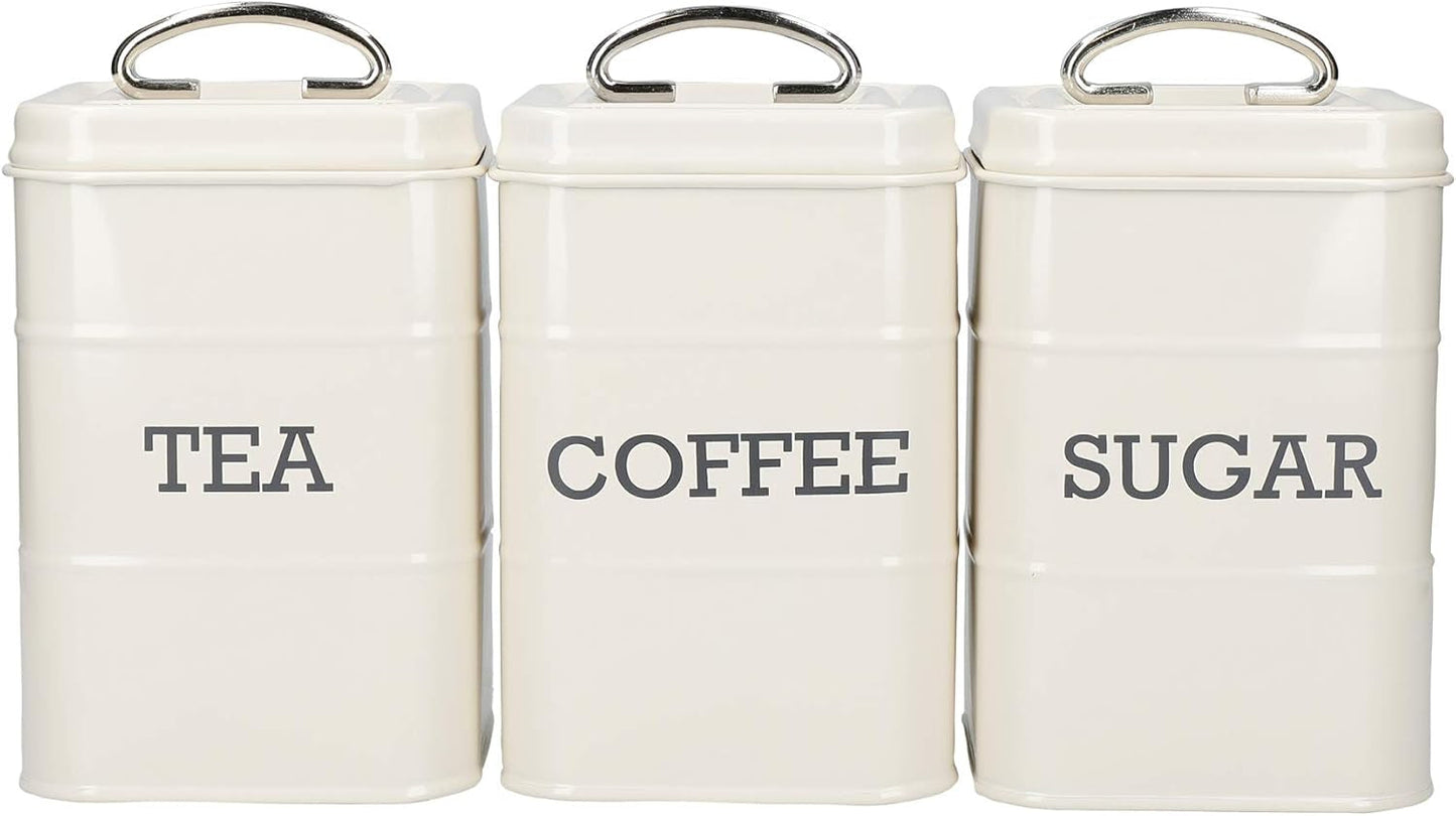 KitchenCraft Living Nostalgi Sæt med 3 Te Sukker Kaffe Opbevaringskrukker Gaveæske Stål Antik Creme 11cm x 11cm x 17cm Vintage Blå Mad Opbevaringsbokse Naty Shop Vintage Blue