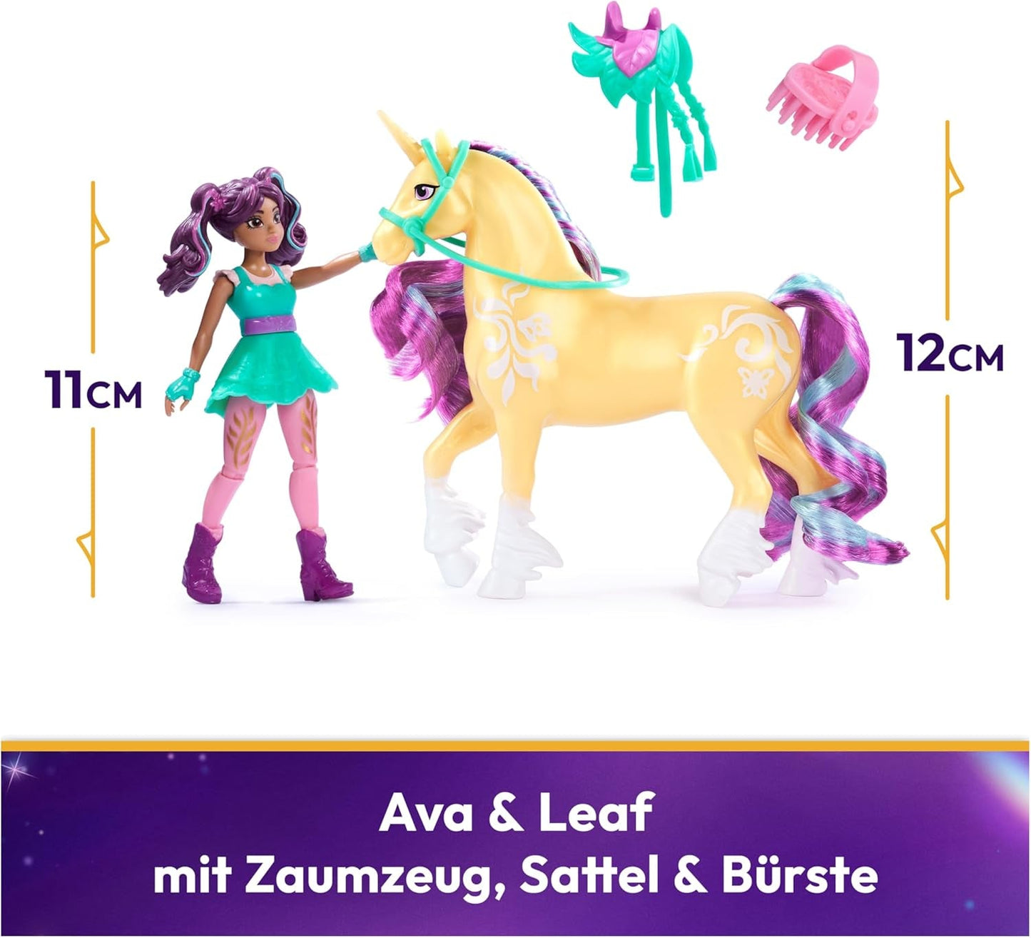 Unicorn Academy AVA og Unicorn Leaf Set - Originale figurer ca. 12 cm høje fra den populære Netflix-serie Med to tilbehør og hårbørster Til fantasifuldt rollespil, for børn fra 4 år og opefter Actionfigurer Naty Shop