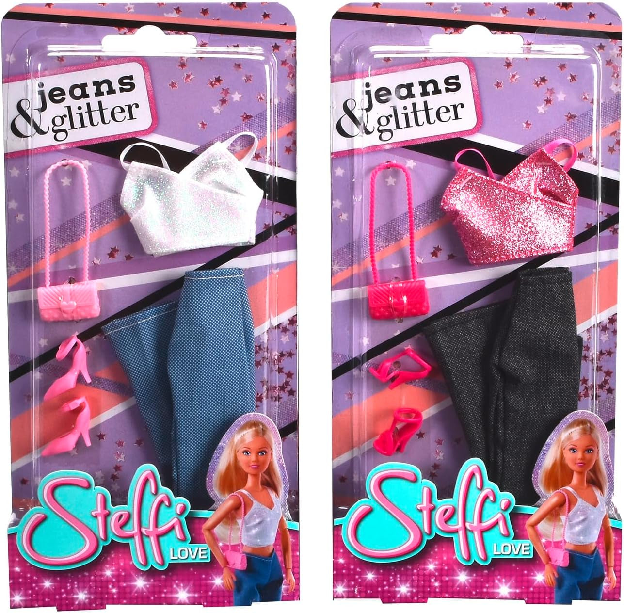 Simba Steffi Love Jeans & Glitter Matching 2 Ways ONE Vare inkluderet Glittertop med jeans og modetilbehør til 29 cm dukker Dukke Ikke inkluderet Alders 3+