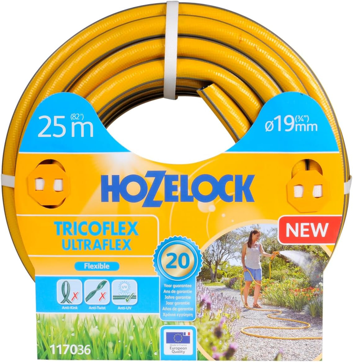 HOZELOCK - Tricoflex Ultraflex Slange Ø 12,5 mm (1/2") 20 M: Fleksibel haveslange, vejrbestandig, vrid- og bøjningsbestandig, lavet af 40 % genanvendt PVC [117002], gul