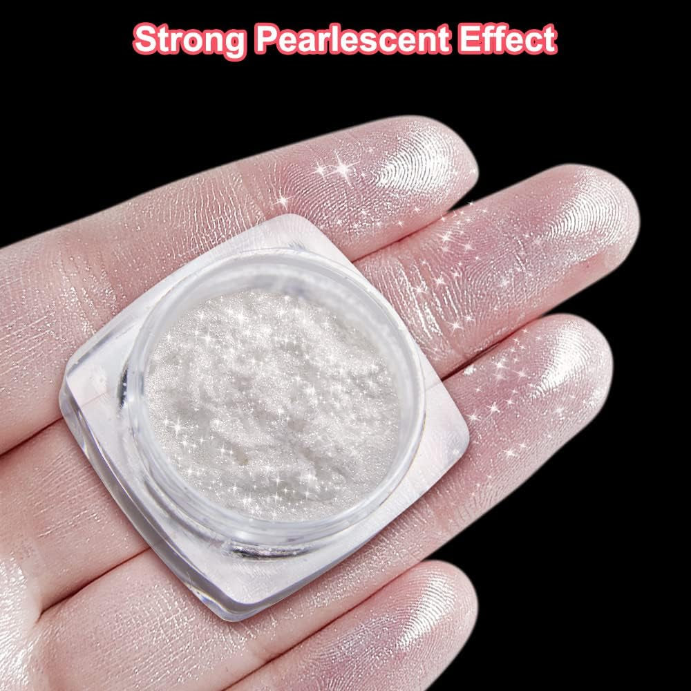 2 Schachteln Weiße Perle Chrom Nagelpuder - Transparent Aurora Ice Shimmer Chrome Pigment Pulver Für Nägel, Glaseret Donut Glitzerpuder Negle Spiegeleffekt-Glitter Nagelkunst-Pulver Für Diy-Salon