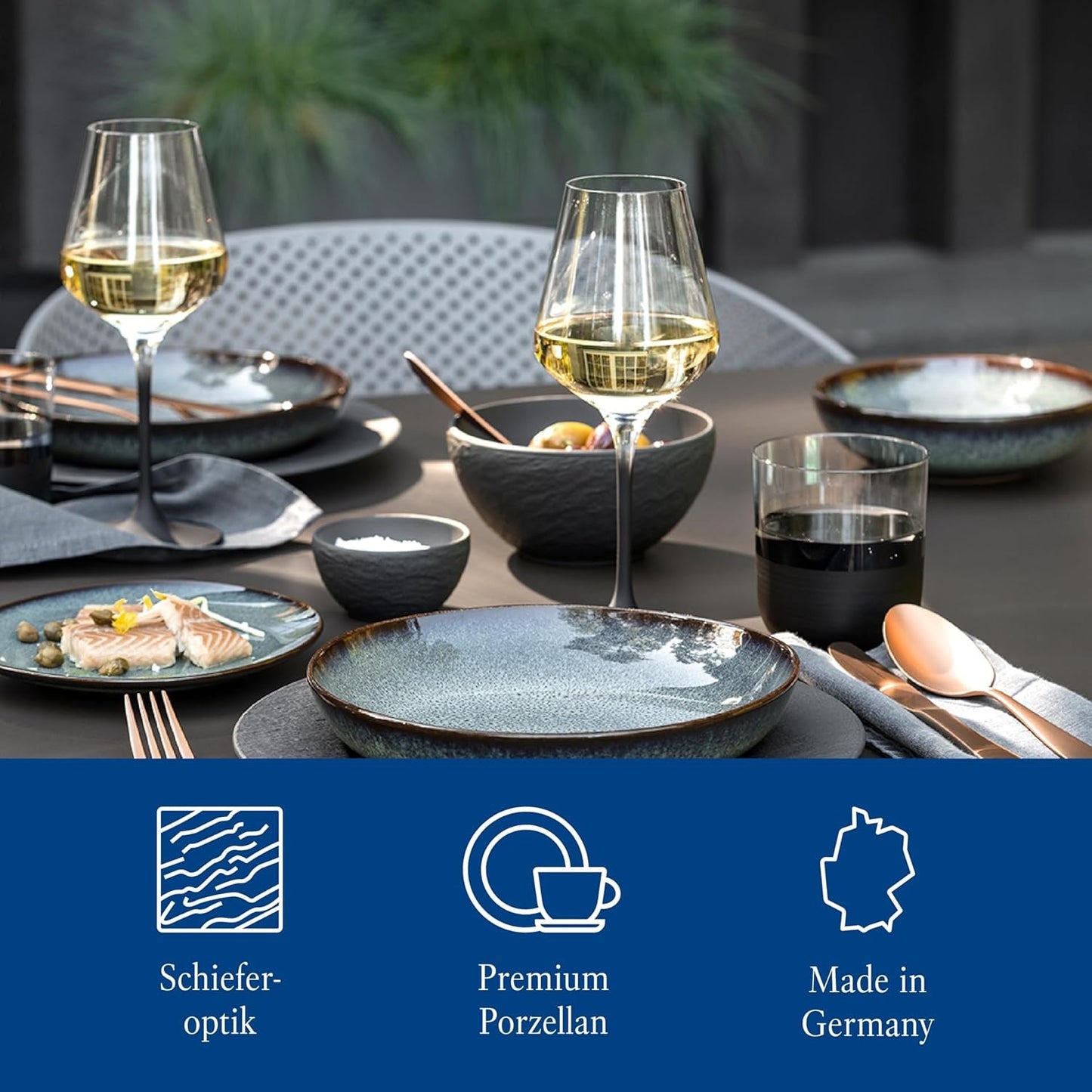 Villeroy & Boch Manufacture Rock Starter Sæt, 6 dele, sort, Tåler opvaskemaskine, Tåler mikrobølgeovn, Matsort Spisesæt, Spisestel, Bestik, Premium Porcelæn