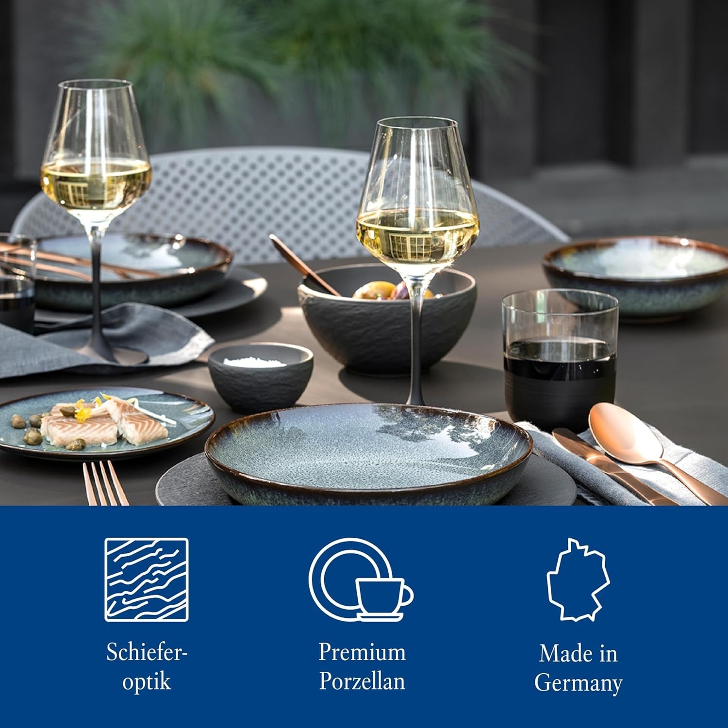 Villeroy & Boch Manufacture Rock Starter Sæt, 6 dele, sort, Tåler opvaskemaskine, Tåler mikrobølgeovn, Matsort Spisesæt, Spisestel, Bestik, Premium Porcelæn