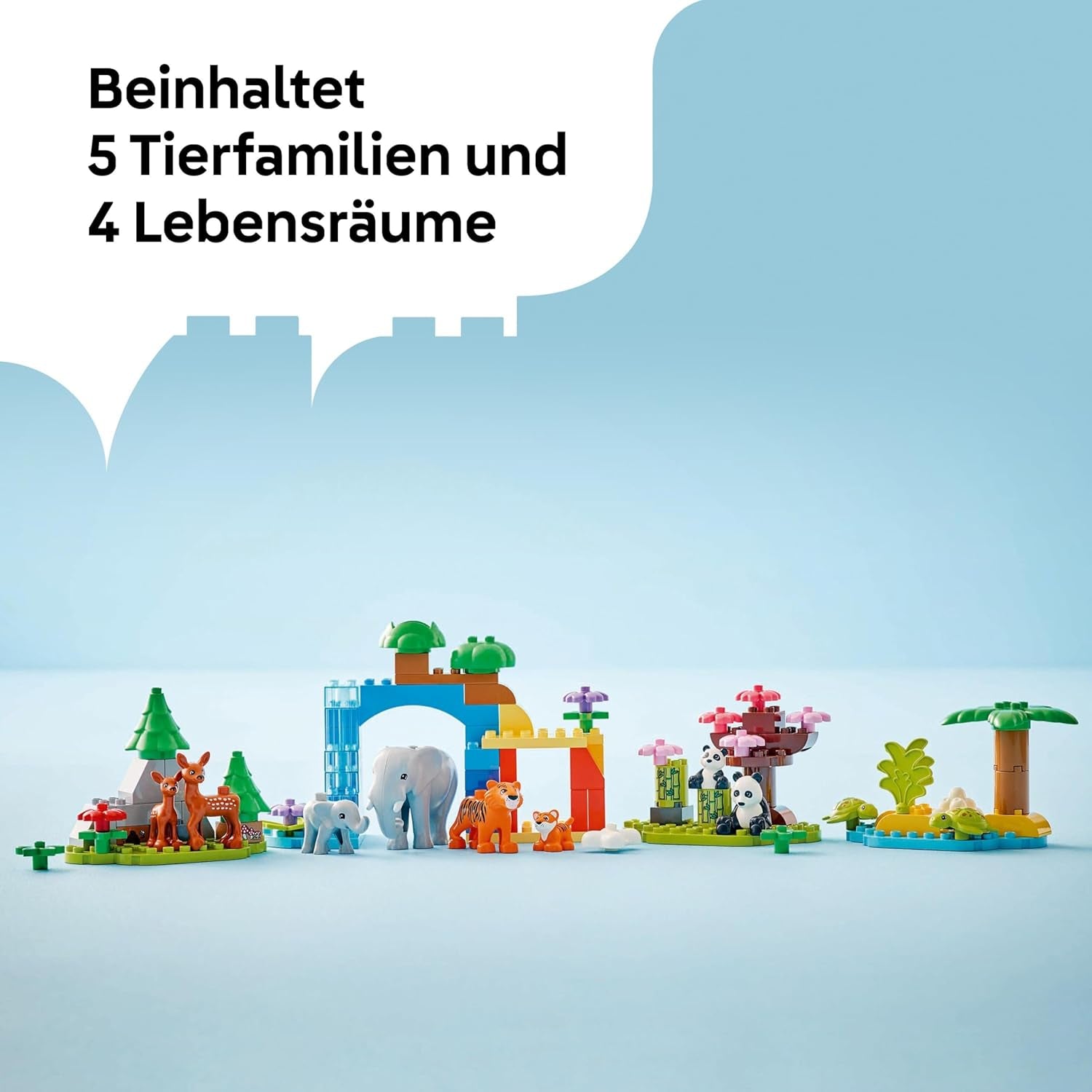 LEGO DUPLO Town Wild Animal Families 3-i-1 sæt, pædagogisk legetøj til småbørn med skildpadder, tigre, elefanter, hjorte, pandaer, sæt til førskolebørn fra 2 år, byggelegetøj med dyrefigurer 10446 byggesæt Beuche den LEGO-Store