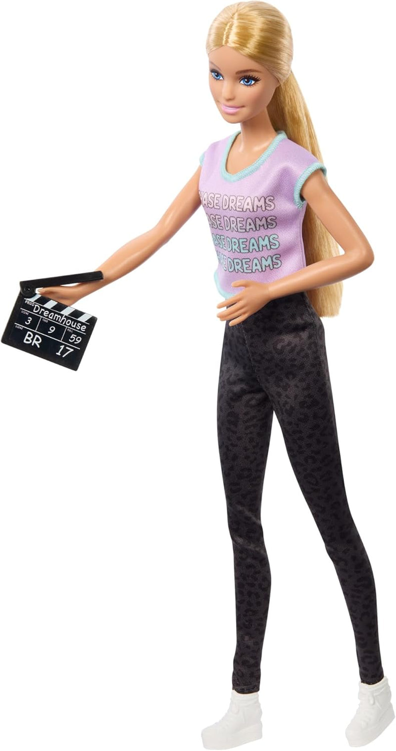 Barbie Berufe-Set med 4 Puppen og tilbehør, Frauen in der Filmbranche med Studioleiterin, Regisseurin, Kamerafrau og Filmstar in Ausziehbaren Outfits, HRG54