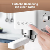 AMZCHEF 20 bar espressomaskine, LED-skærm, professionel mælkeskummer og damplanse i rustfrit stål, 1,5 l aftagelig tank, 1350 W hurtig opvarmning, hvid