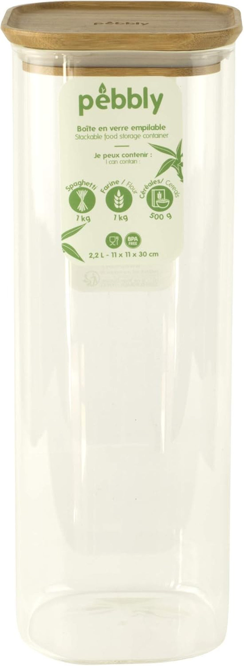 Sæt med 3 firkantede glasbeholdere med bambuslåg-800ml, borosilikatglas, bambus, silikone, natur, 11 x 11 x 11 cm Naty Shop madopbevaringsbokse 11 X 11 X 30 cm