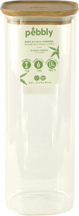 Sæt med 3 firkantede glasbeholdere med bambuslåg-800ml, borosilikatglas, bambus, silikone, natur, 11 x 11 x 11 cm Naty Shop madopbevaringsbokse 11 X 11 X 30 cm