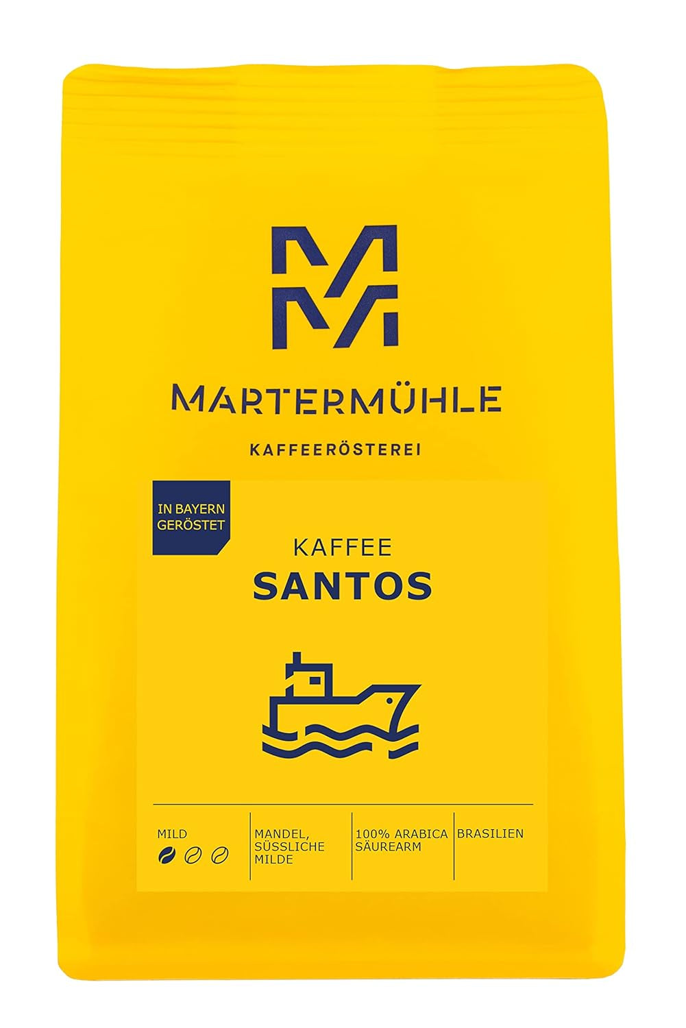 Martermühle Santos Kaffeebohnen 1 kg mild I Arabica I Aroma: Mandel, Süssliche Milde I Ganze Kaffee-Bohnen schonend geröstet, säurearm