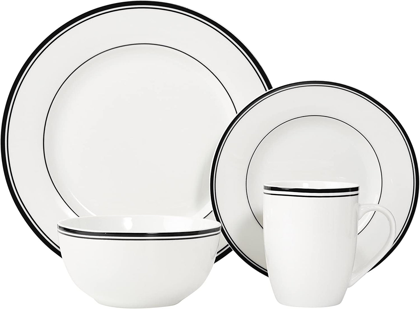 Amazon Basics Coffee Black Rim 16-delt porcelænssæt til 4