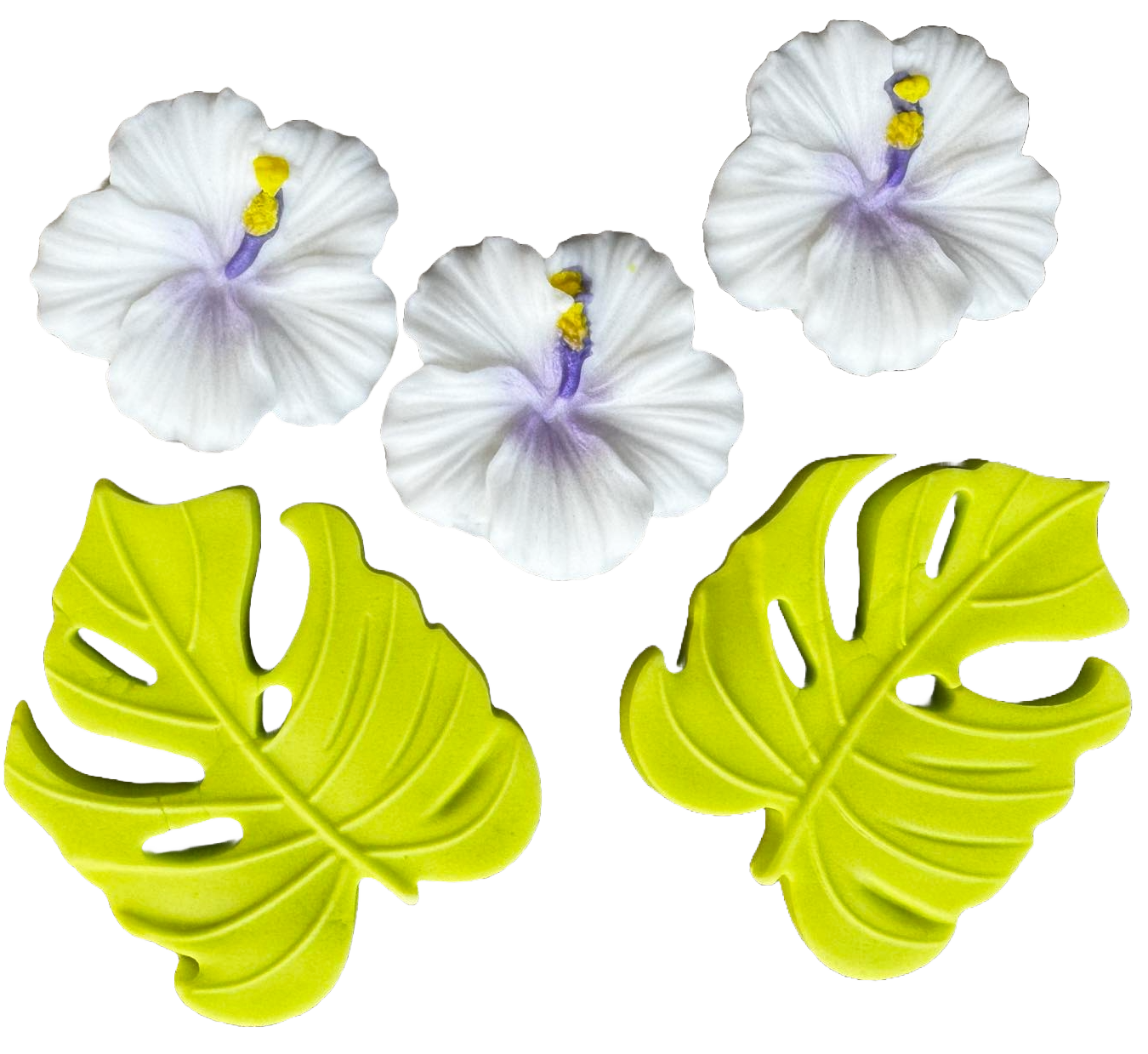 Sæt med 5 spiselige sukkerdekorationer, Hibiscus Sugar Paste Decorations Naty Shop